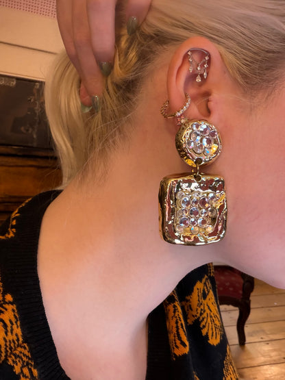 Vintage Geometric Sparkler Rhinestone Clip On Earrings