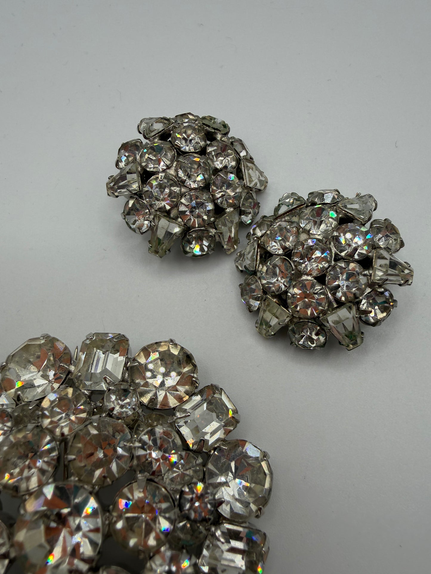 Vintage Sparkling Midcentury Domed Rhinestone Brooch & Earrings Set