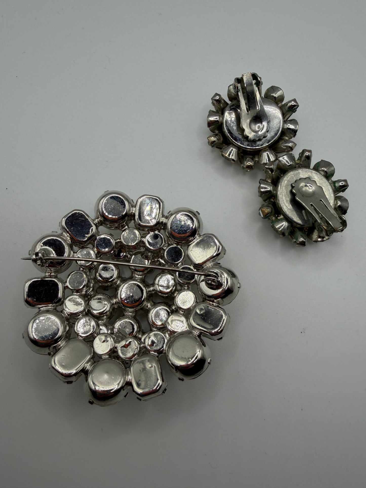 Vintage Sparkling Midcentury Domed Rhinestone Brooch & Earrings Set