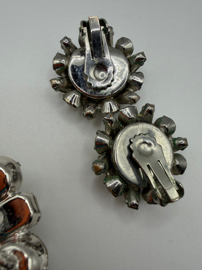 Vintage Sparkling Midcentury Domed Rhinestone Brooch & Earrings Set