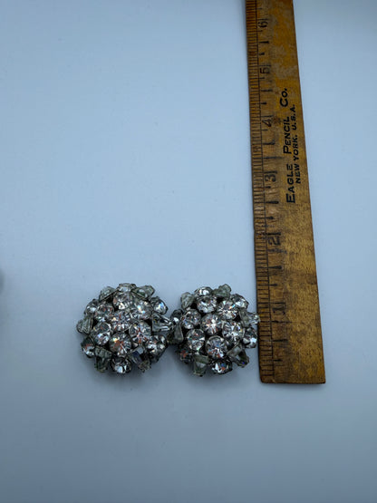 Vintage Sparkling Midcentury Domed Rhinestone Brooch & Earrings Set