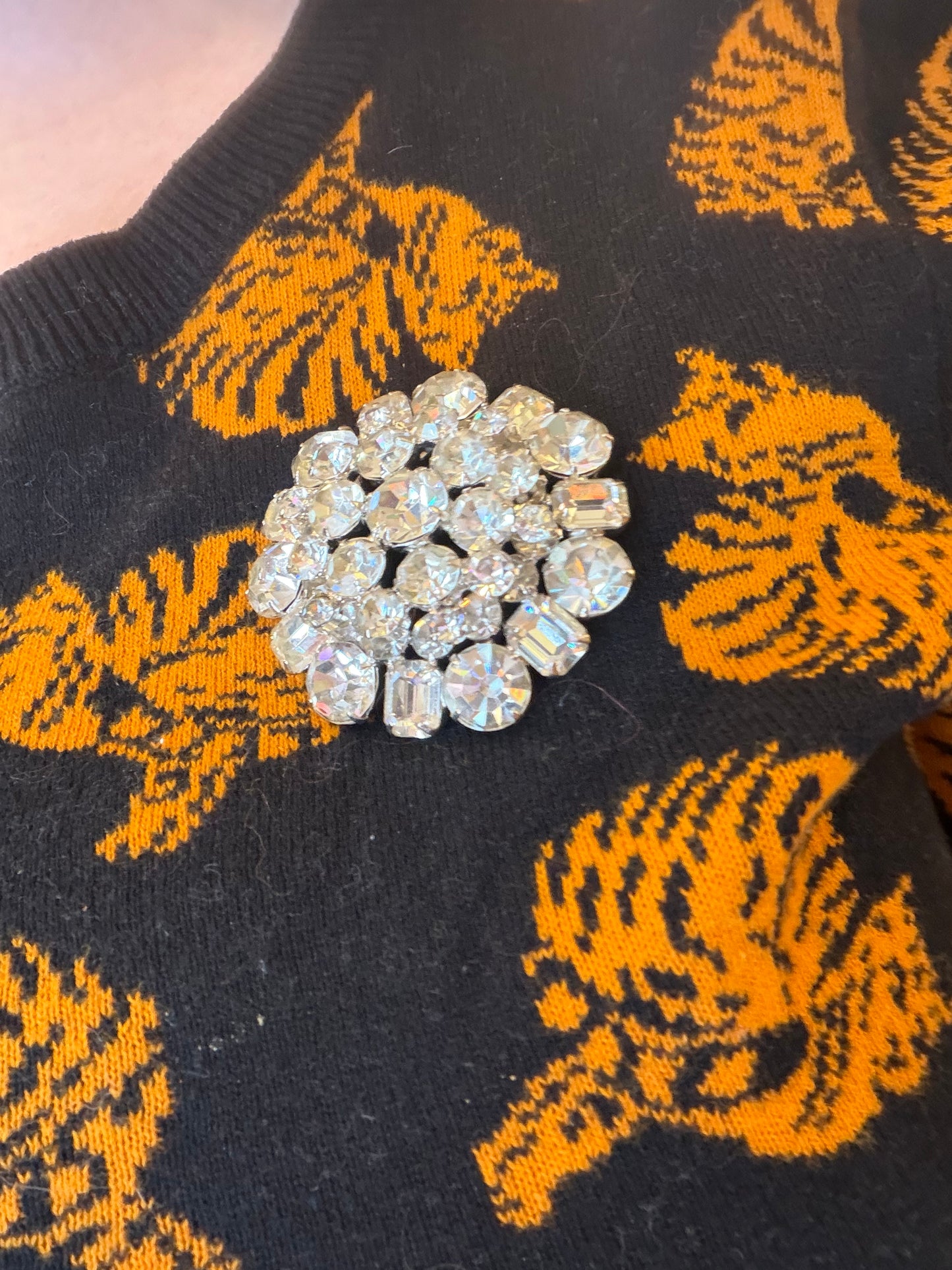 Vintage Sparkling Midcentury Domed Rhinestone Brooch & Earrings Set