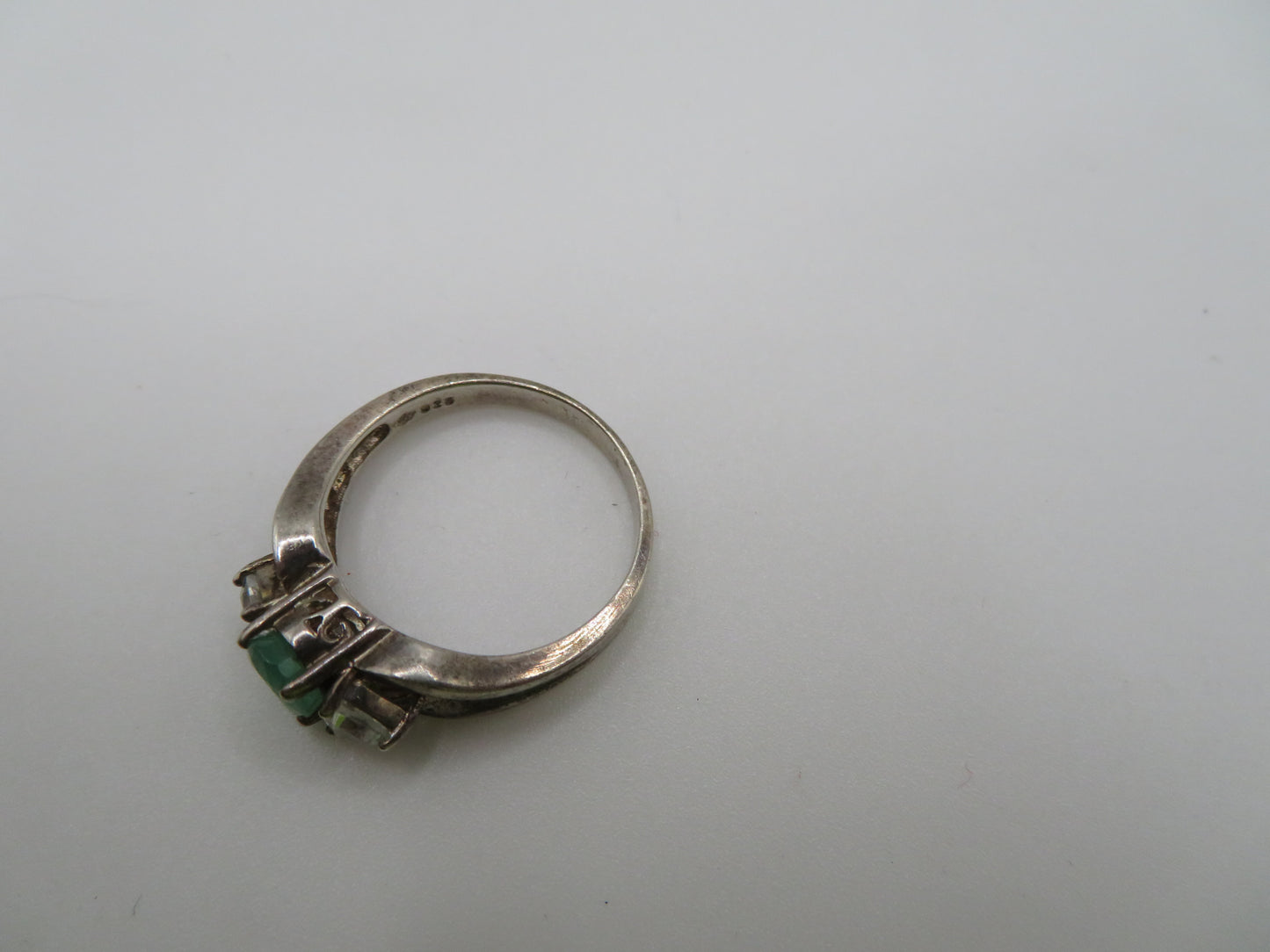 Vintage Sterling Silver Emerald & White Topaz Ring