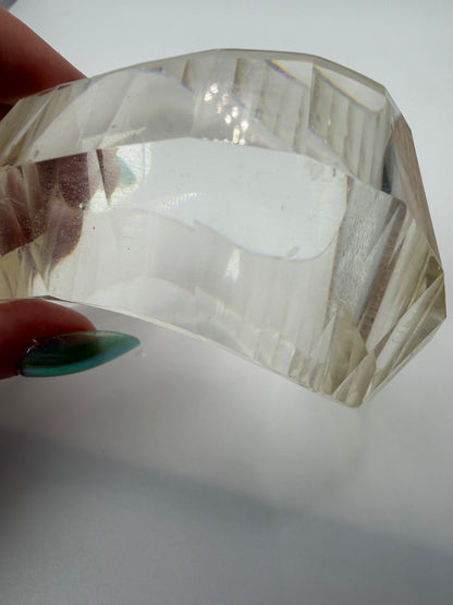 Vintage Sculptural Twisted & Faceted Clear Lucite Bangle