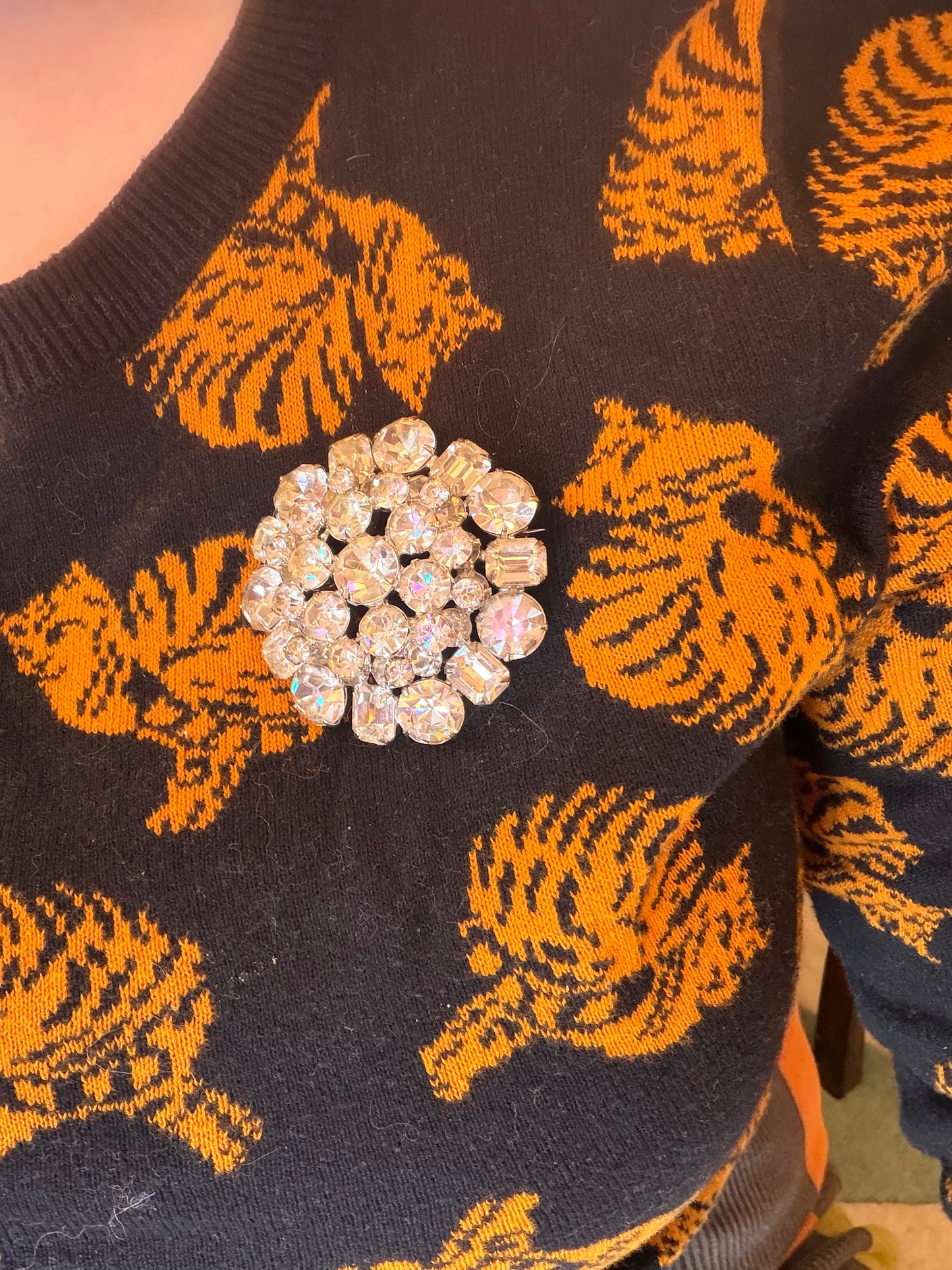 Vintage Sparkling Midcentury Domed Rhinestone Brooch & Earrings Set