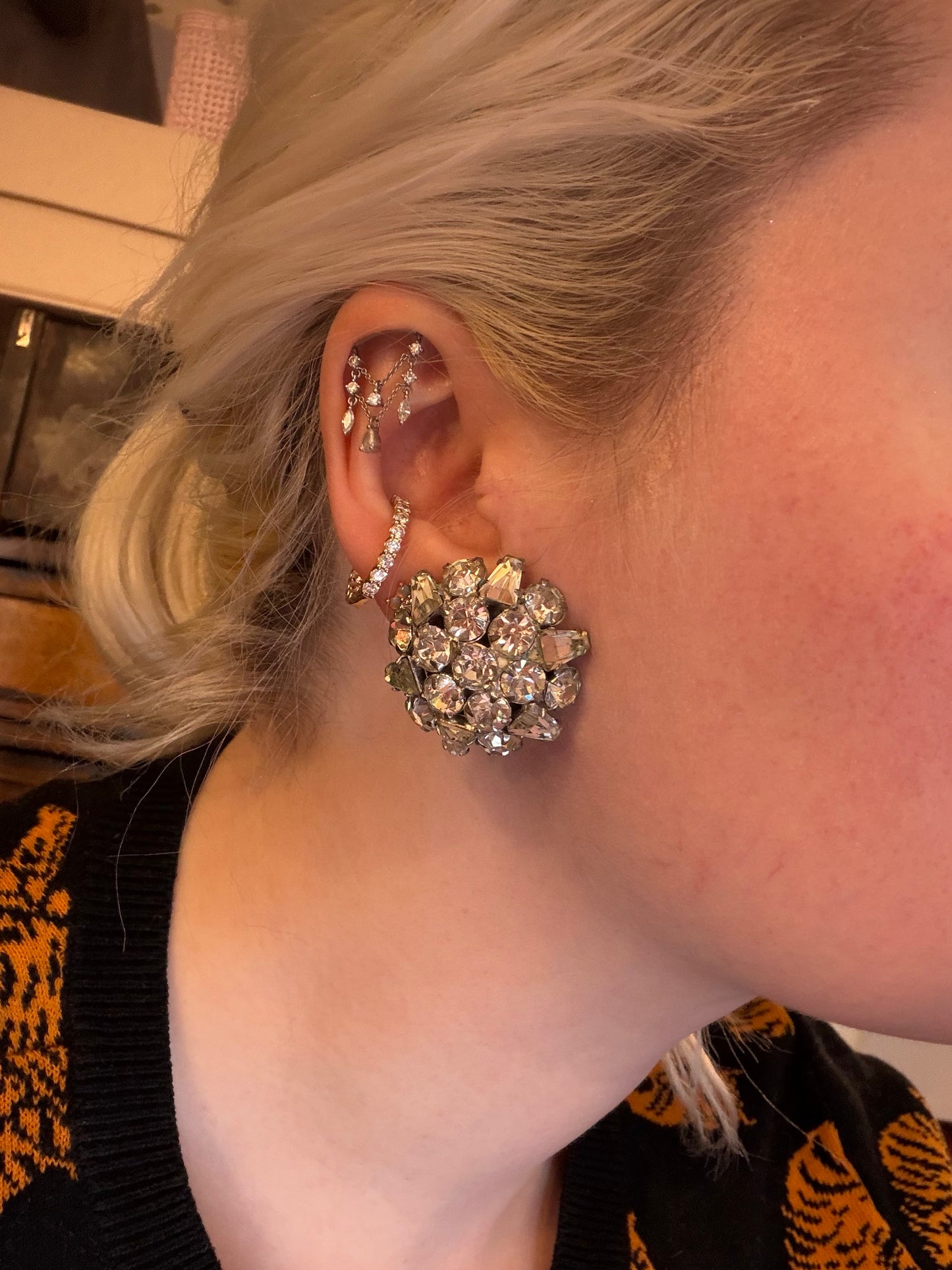 Vintage Sparkling Midcentury Domed Rhinestone Brooch & Earrings Set