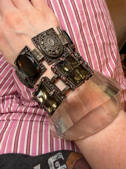 Vintage Victorian Revival Onyx Resin & Filigree Panel Bracelet