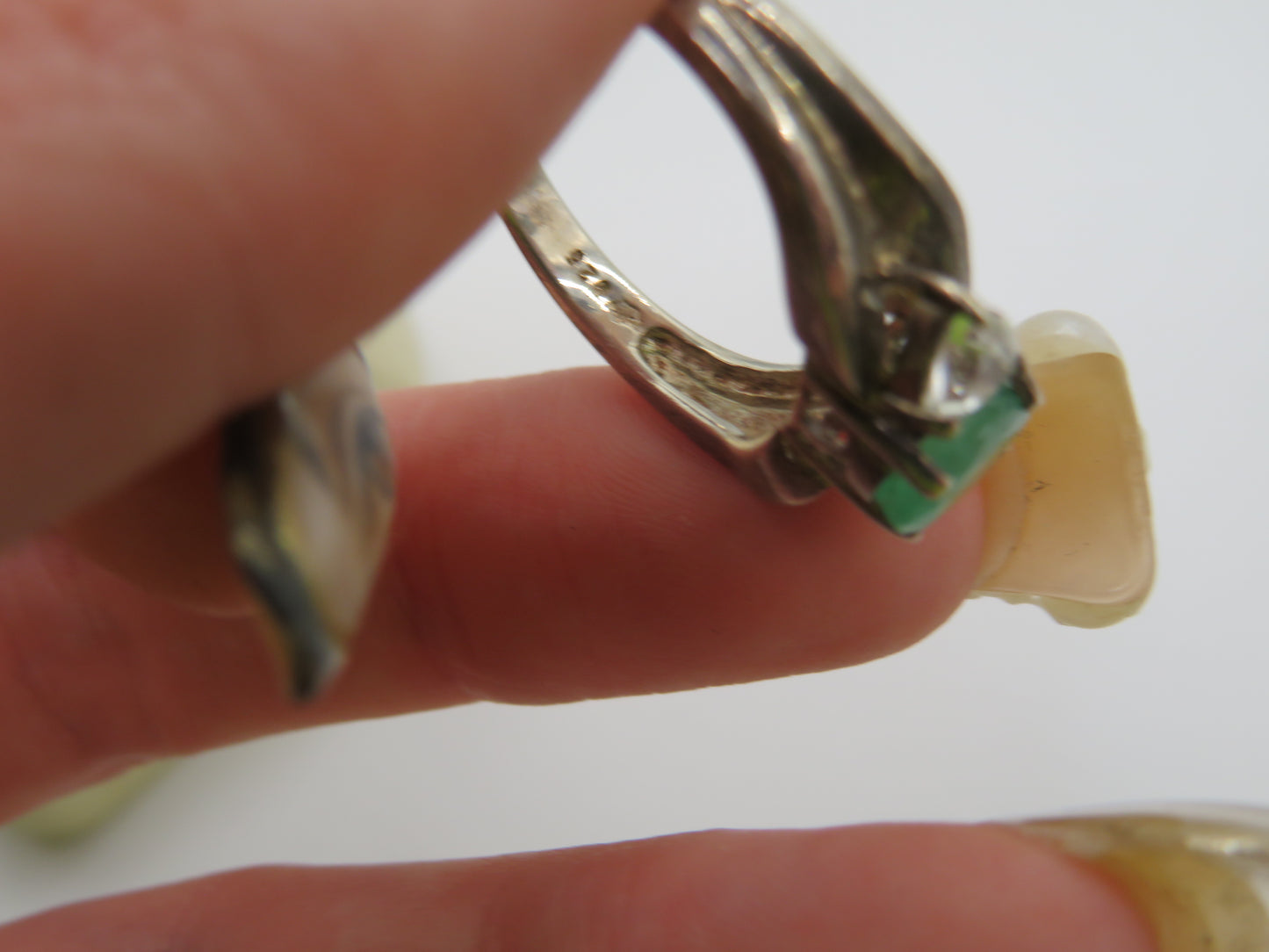 Vintage Sterling Silver Emerald & White Topaz Ring