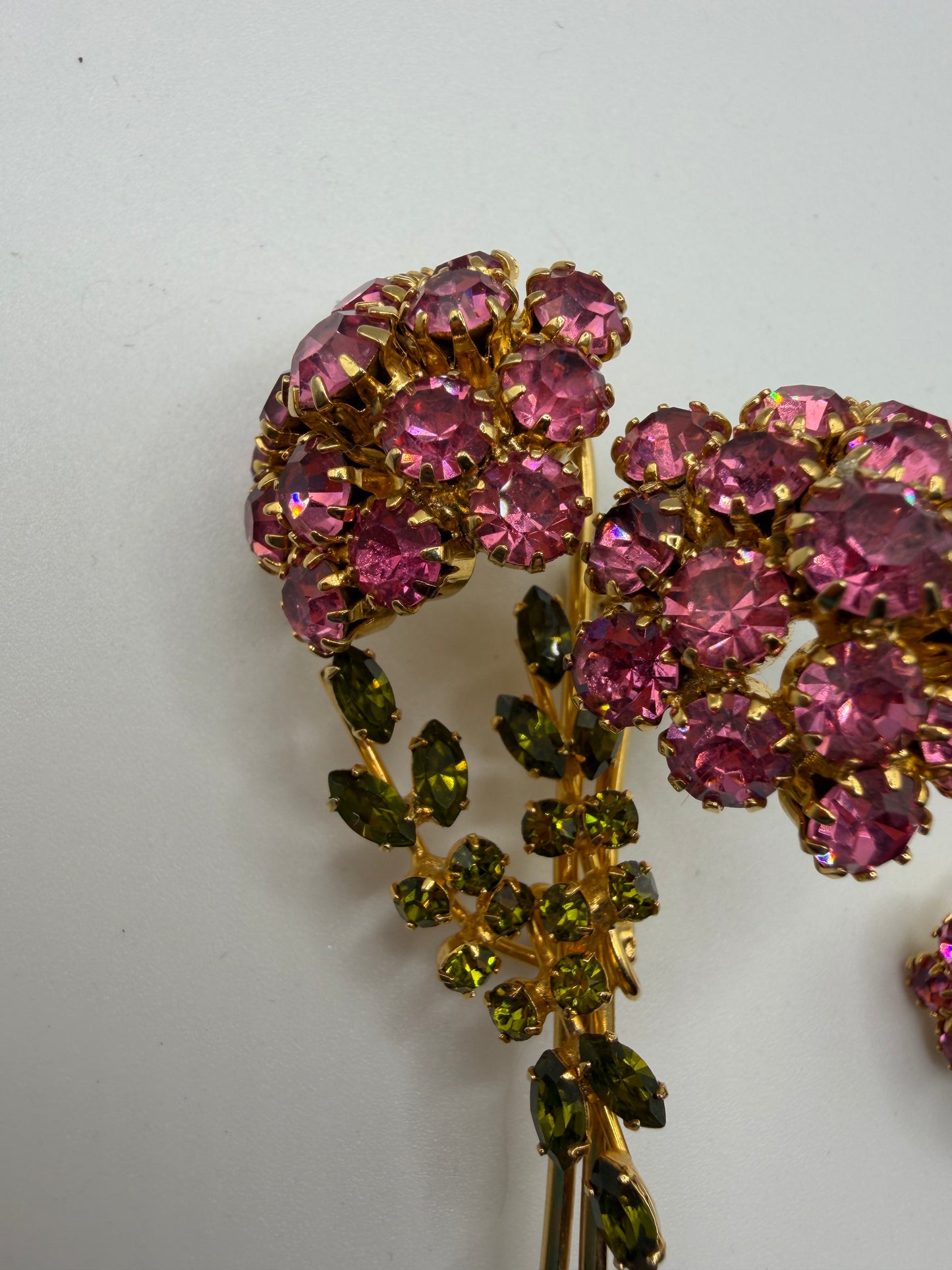 Vintage Rare Vendome Coquette Pink Flower Brooch & Earring Set