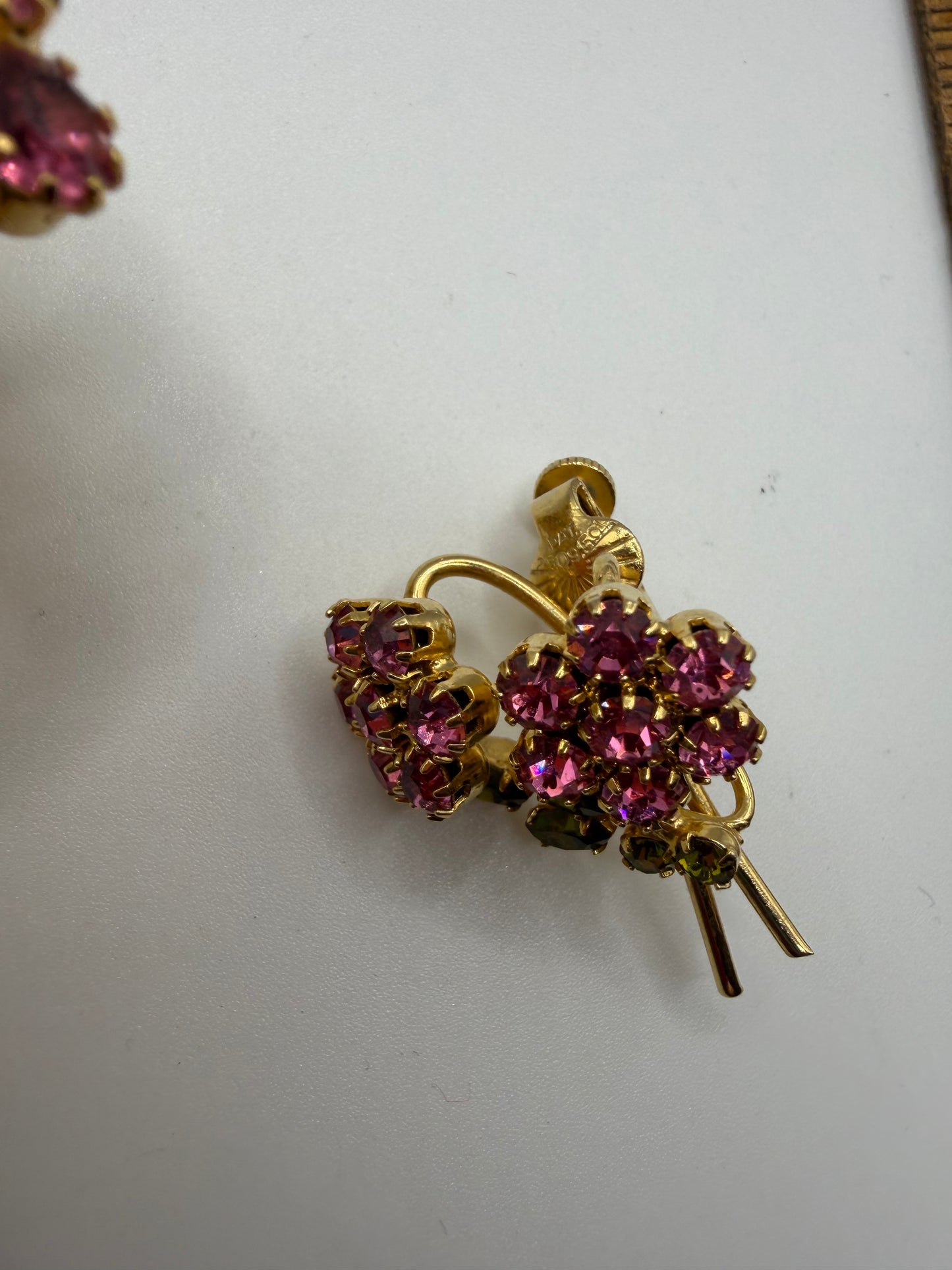Vintage Rare Vendome Coquette Pink Flower Brooch & Earring Set