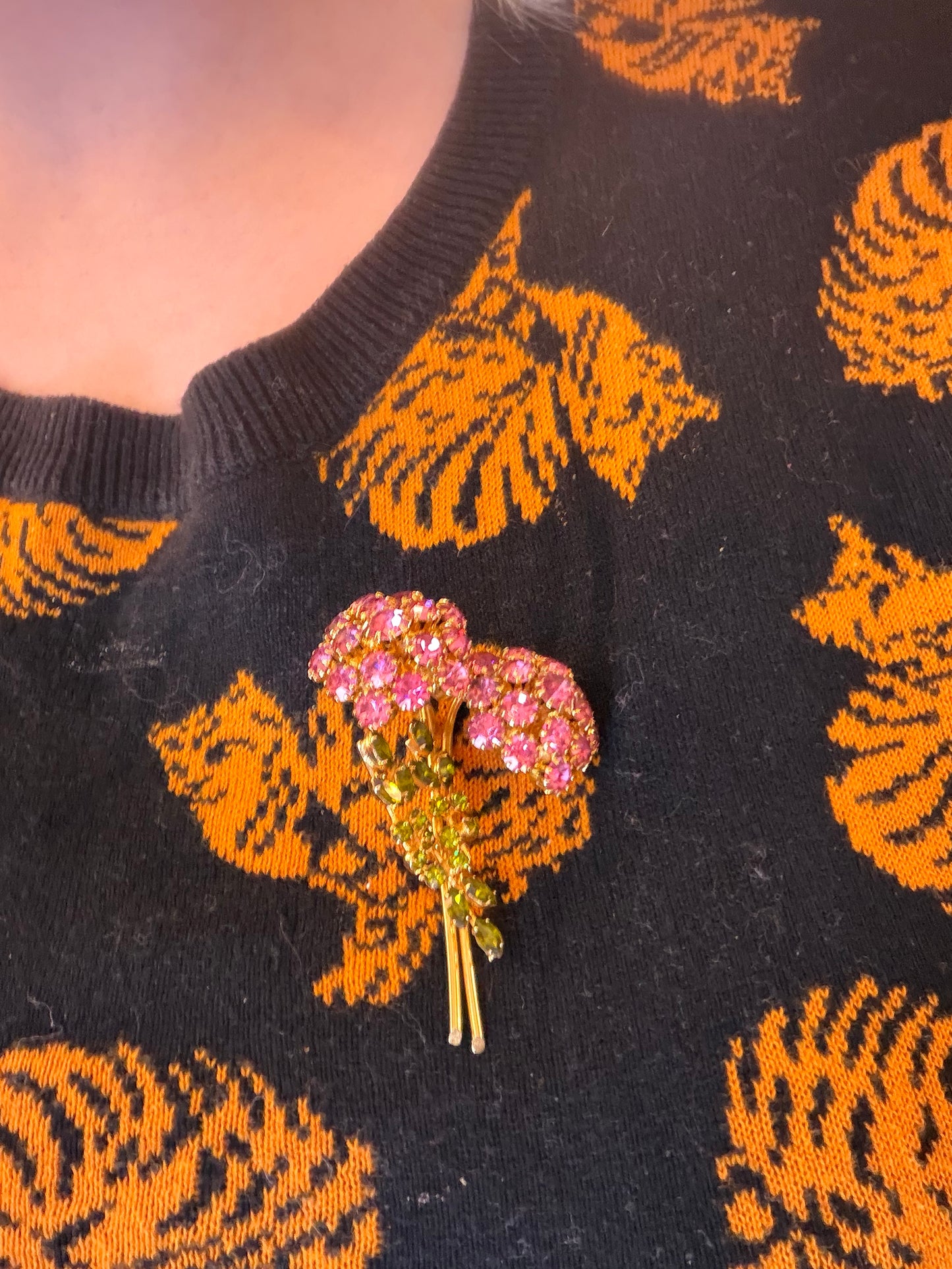 Vintage Rare Vendome Coquette Pink Flower Brooch & Earring Set