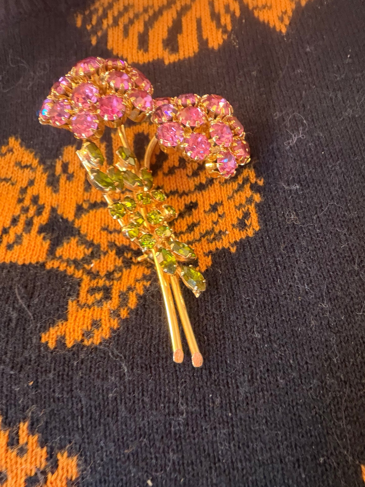 Vintage Rare Vendome Coquette Pink Flower Brooch & Earring Set