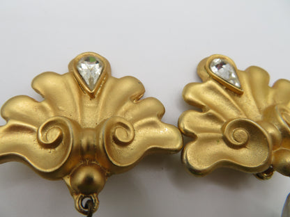 Vintage Gold Rhinestone Chunky Pearl Dangle Clip On Earrings