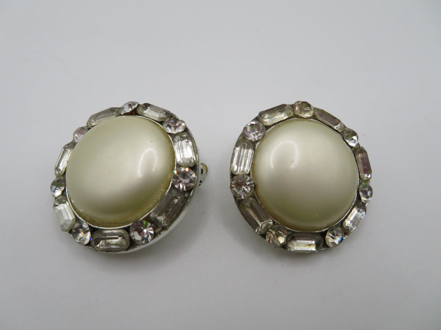 Vintage Chunky Pearl Rhinestone Oversized Clip On Earrings