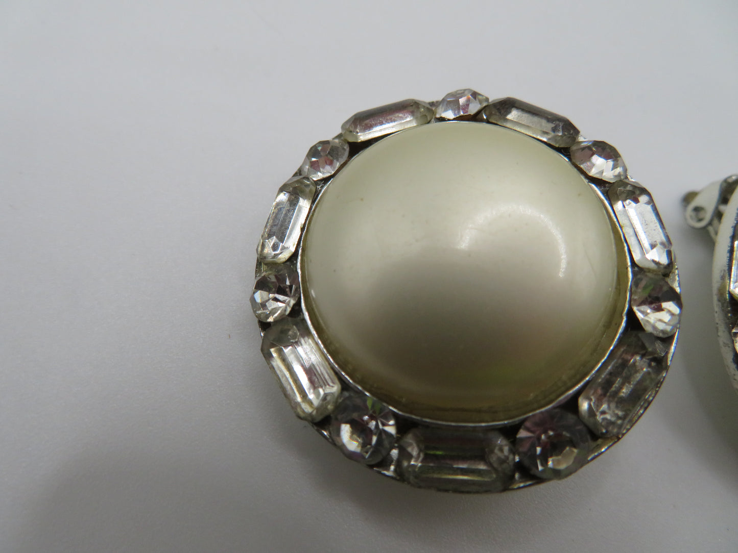 Vintage Chunky Pearl Rhinestone Oversized Clip On Earrings