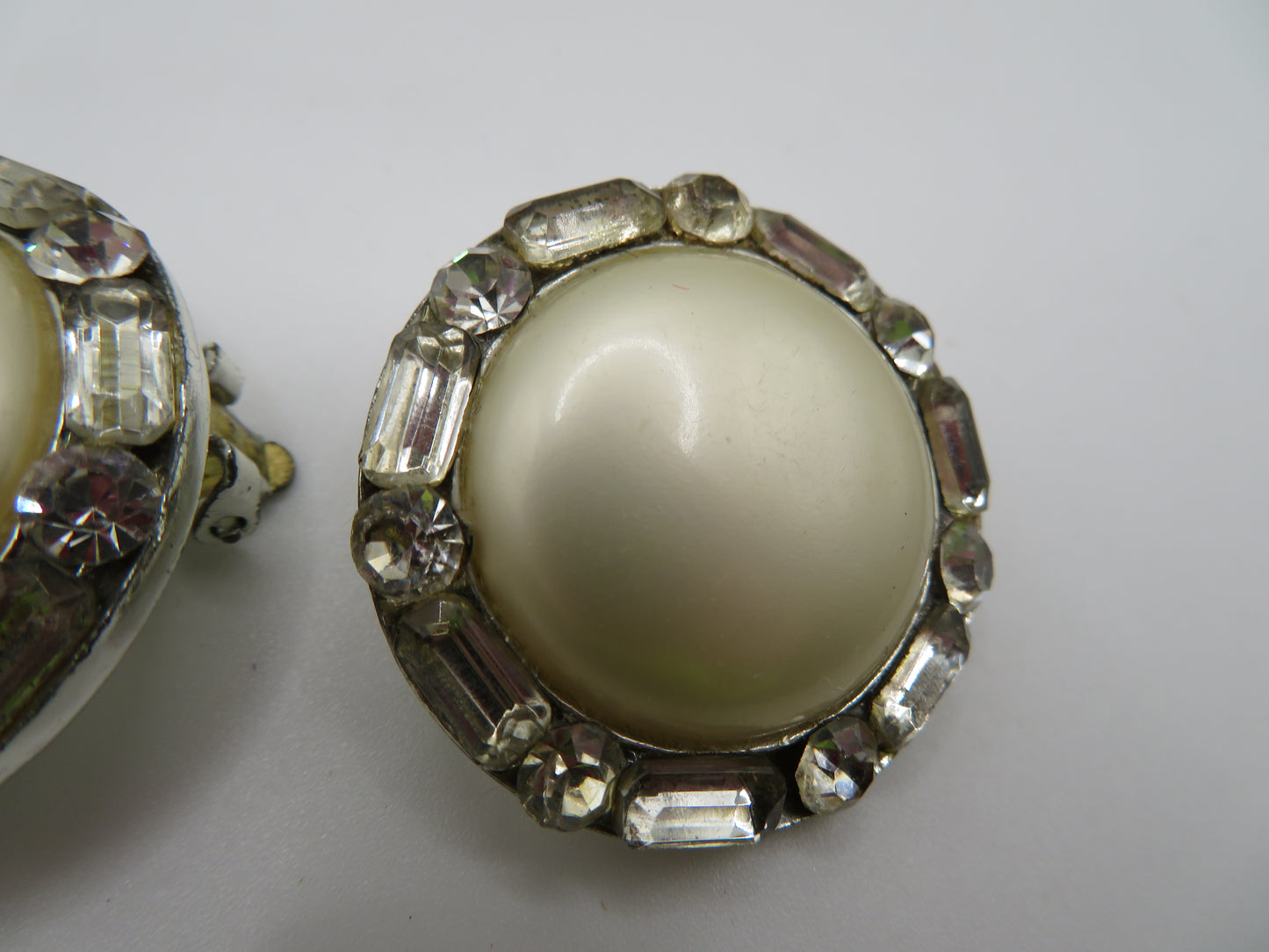 Vintage Chunky Pearl Rhinestone Oversized Clip On Earrings