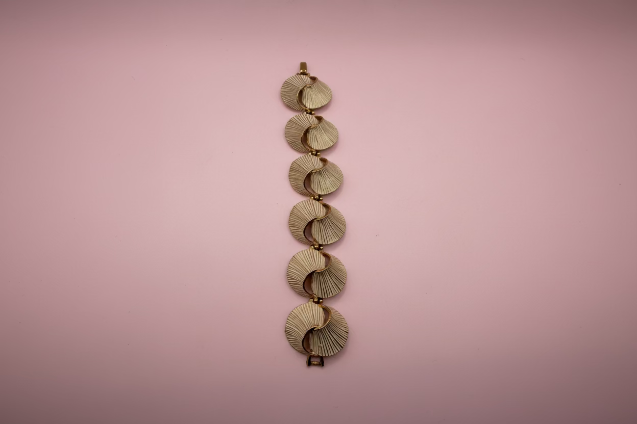 Vintage Gold & White Enamel Shell Statement Bracelet