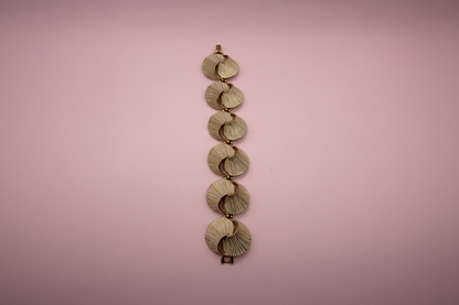 Vintage Gold & White Enamel Shell Statement Bracelet