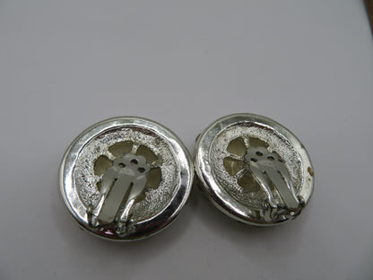 Vintage Chunky Pearl Rhinestone Oversized Clip On Earrings