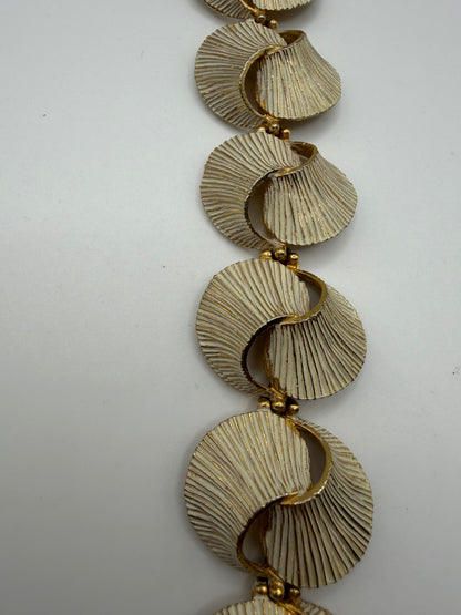 Vintage Gold & White Enamel Shell Statement Bracelet