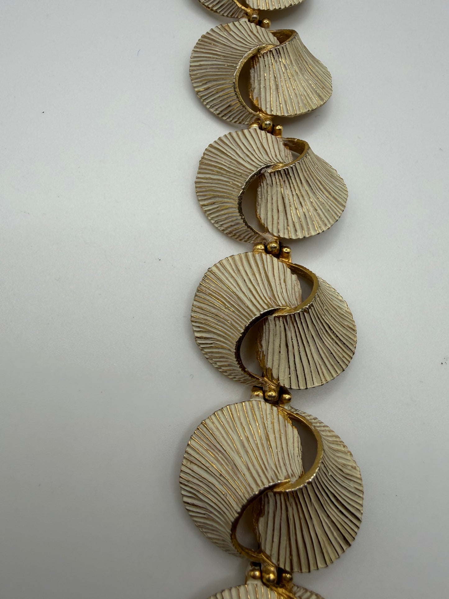 Vintage Gold & White Enamel Shell Statement Bracelet
