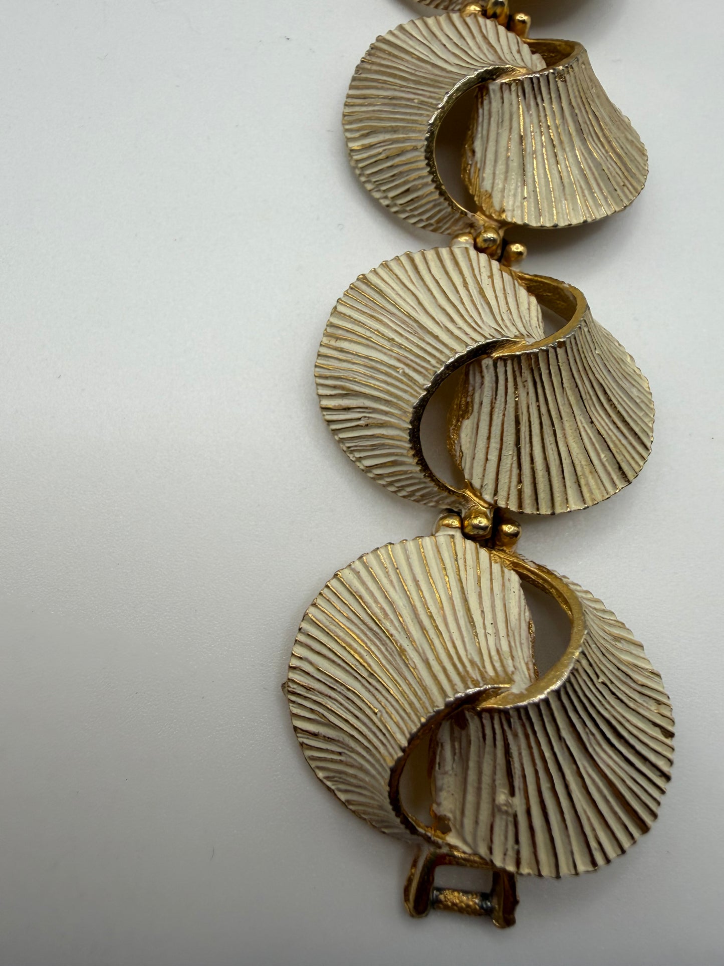 Vintage Gold & White Enamel Shell Statement Bracelet