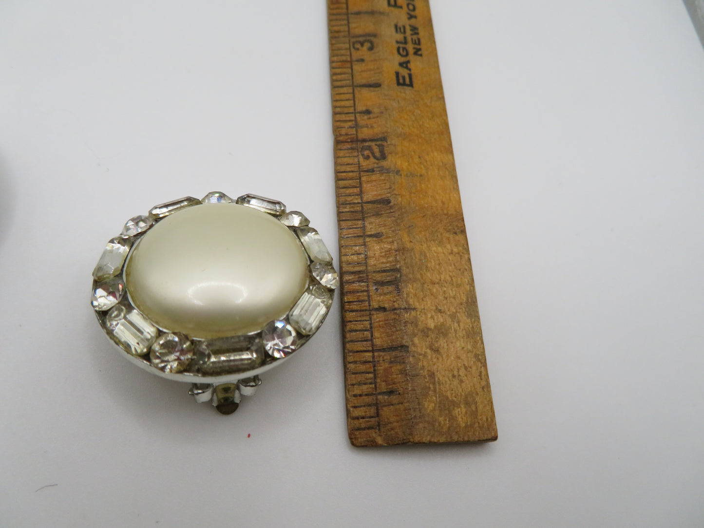 Vintage Chunky Pearl Rhinestone Oversized Clip On Earrings