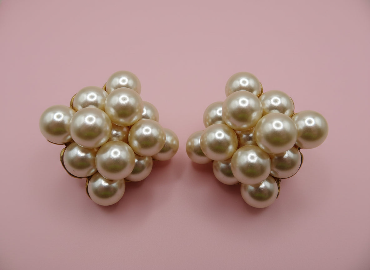 Vintage Chunky Bubble Pyramid Clip On Earrings