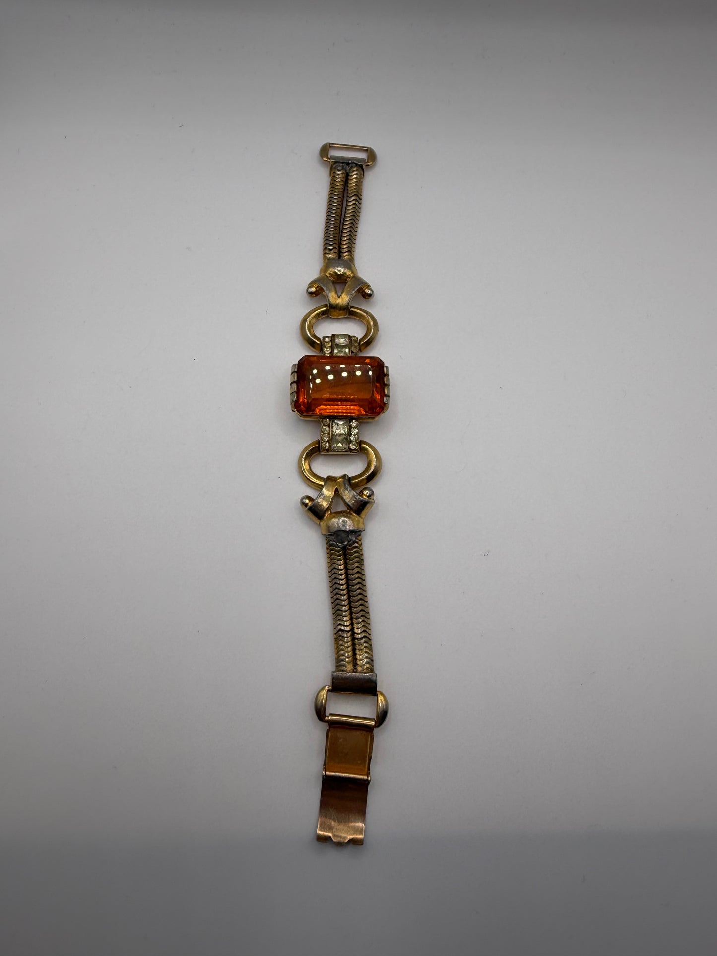 Vintage 1940s Citrine Glass Gold Retro Bracelet