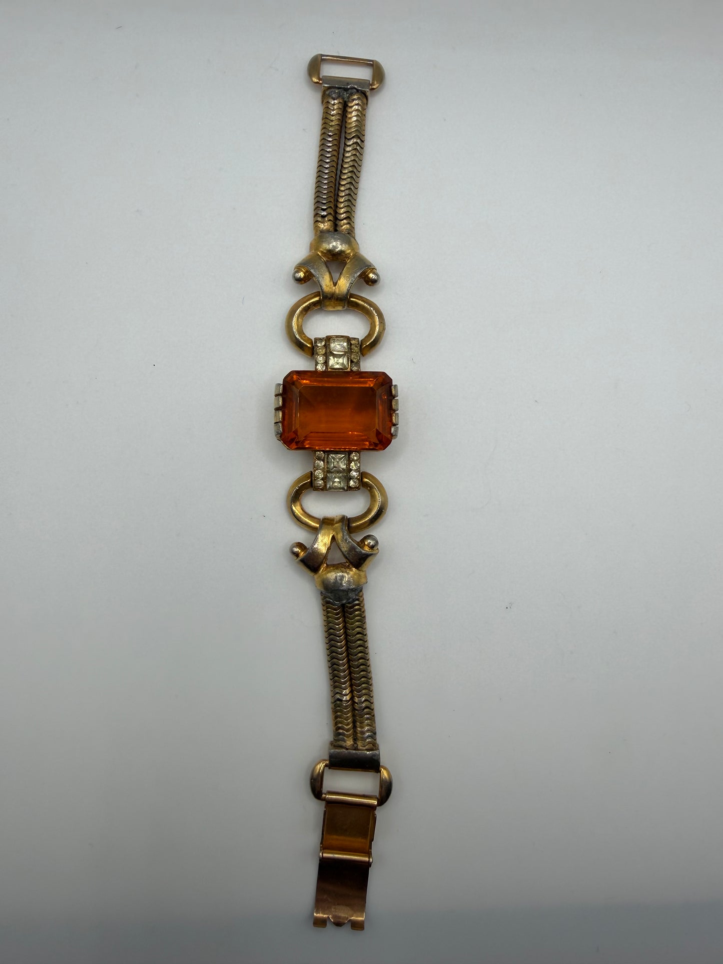 Vintage 1940s Citrine Glass Gold Retro Bracelet