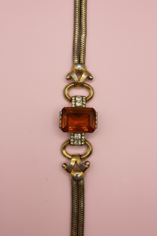 Vintage 1940s Citrine Glass Gold Retro Bracelet