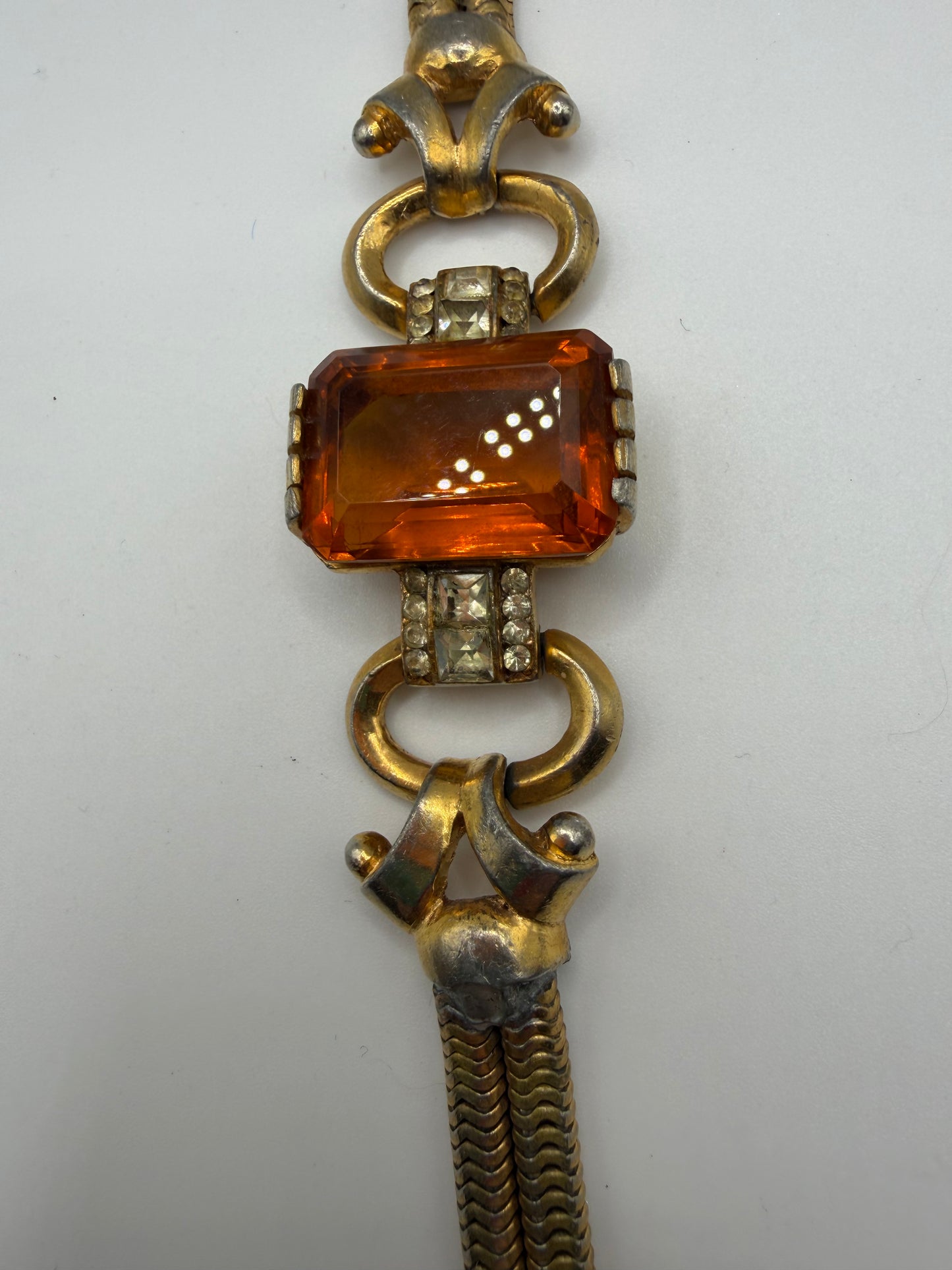 Vintage 1940s Citrine Glass Gold Retro Bracelet