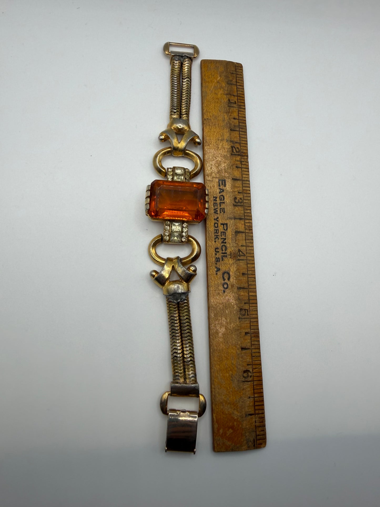 Vintage 1940s Citrine Glass Gold Retro Bracelet