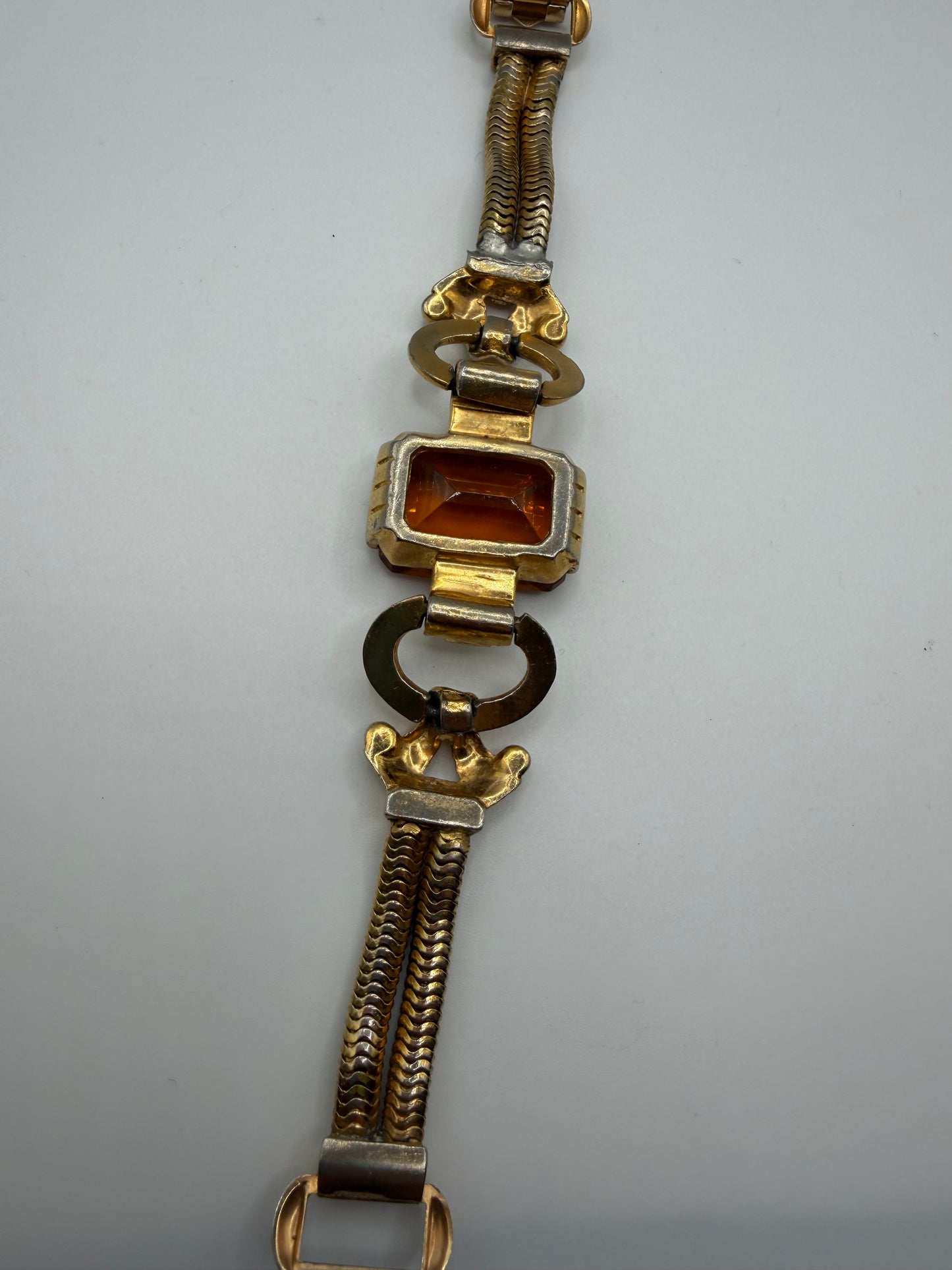 Vintage 1940s Citrine Glass Gold Retro Bracelet