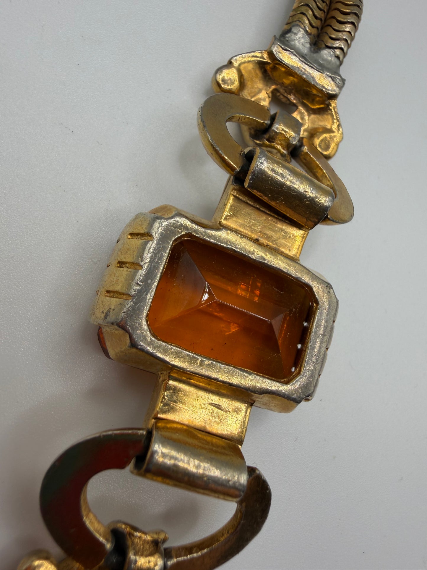 Vintage 1940s Citrine Glass Gold Retro Bracelet