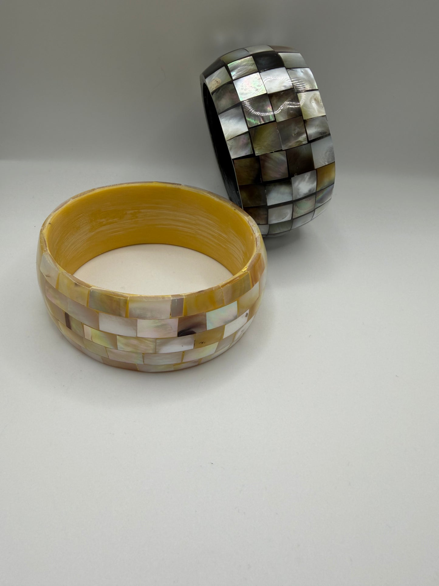 Vintage Chunky Maximalist Mother of Pearl Bangle Set