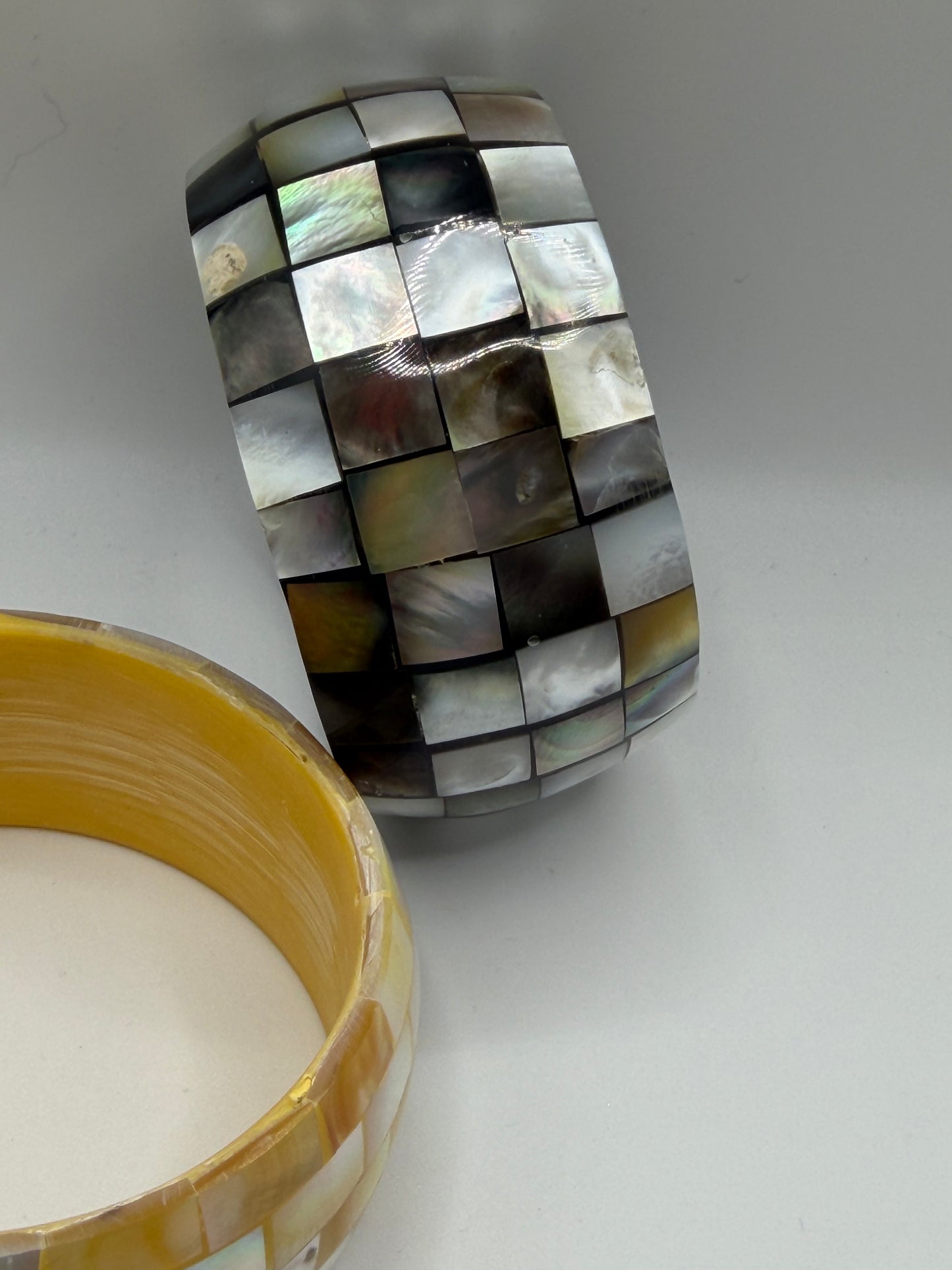 Vintage Chunky Maximalist Mother of Pearl Bangle Set
