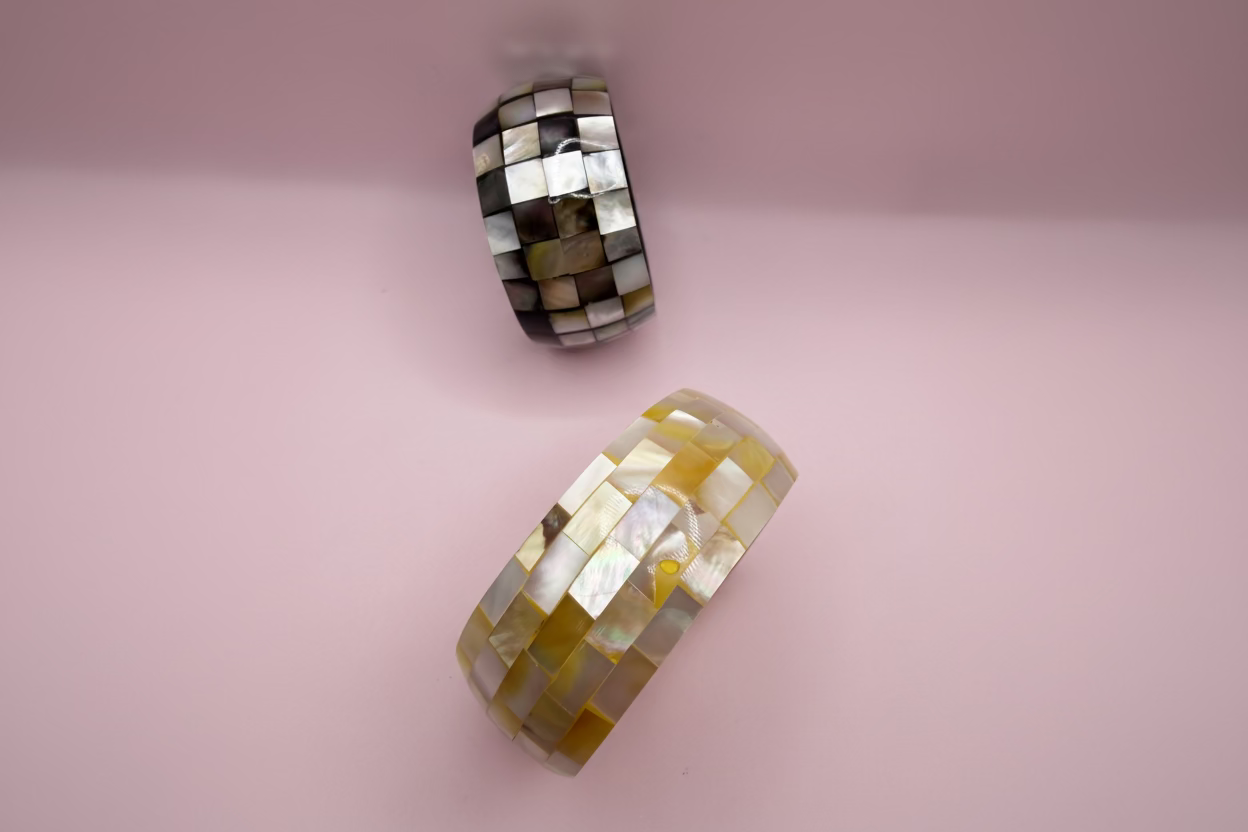 Vintage Chunky Maximalist Mother of Pearl Bangle Set