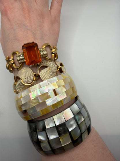 Vintage Gold & White Enamel Shell Statement Bracelet