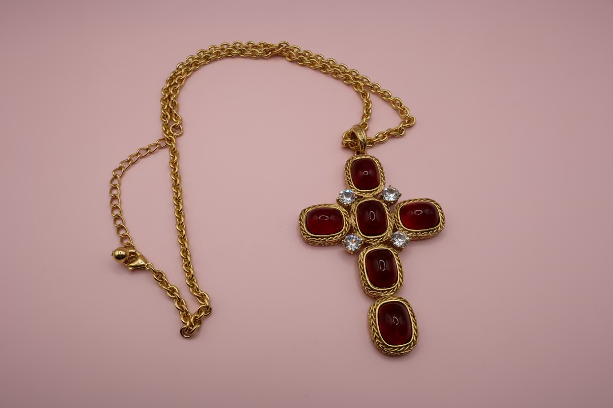 Vintage Rare Kenneth Jay Lane Oversized Byzantine Cross Necklace