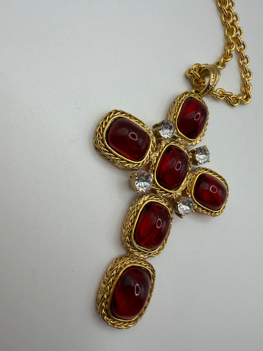Vintage Rare Kenneth Jay Lane Oversized Byzantine Cross Necklace