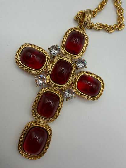 Vintage Rare Kenneth Jay Lane Oversized Byzantine Cross Necklace