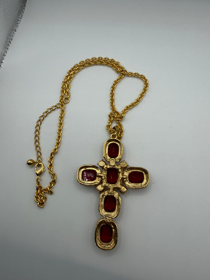 Vintage Rare Kenneth Jay Lane Oversized Byzantine Cross Necklace