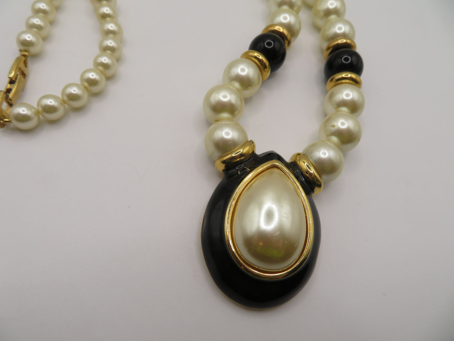 Vintage Napier Black Enamel Pearl Statement Necklace
