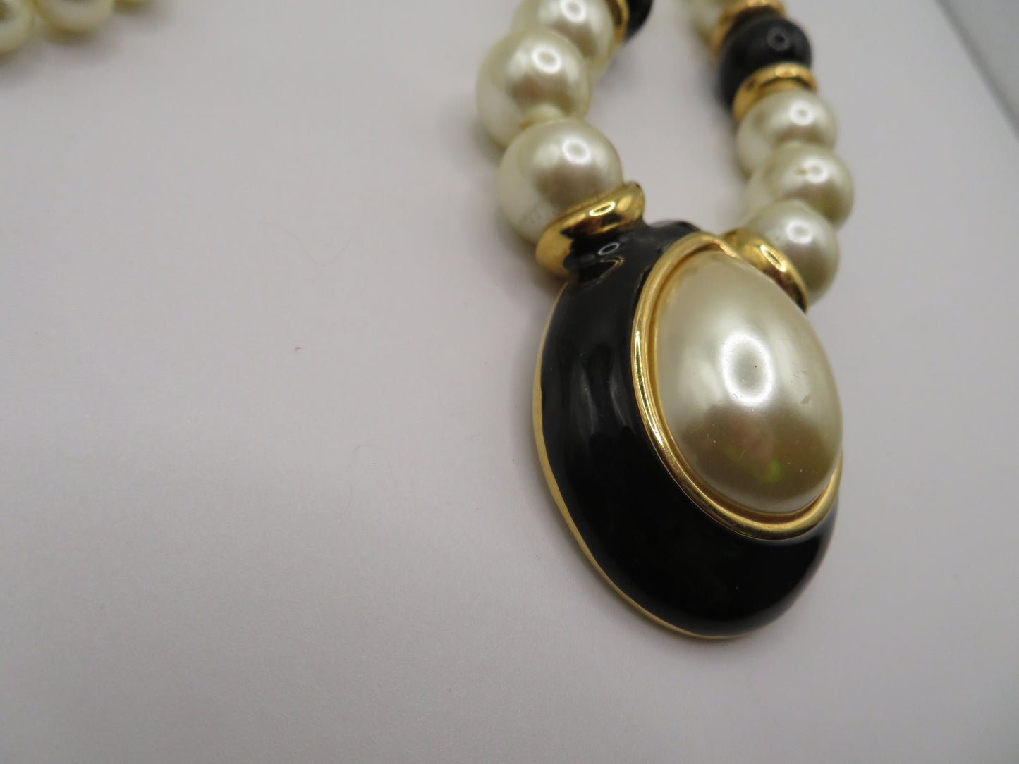 Vintage Napier Black Enamel Pearl Statement Necklace
