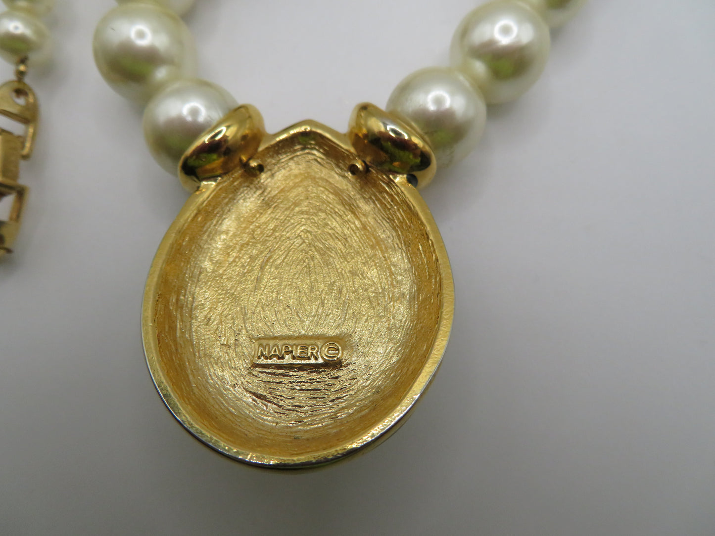 Vintage Napier Black Enamel Pearl Statement Necklace