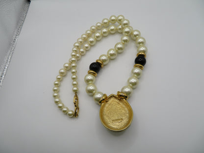 Vintage Napier Black Enamel Pearl Statement Necklace
