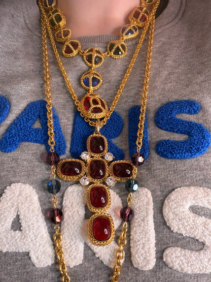 Vintage Rare Kenneth Jay Lane Oversized Byzantine Cross Necklace
