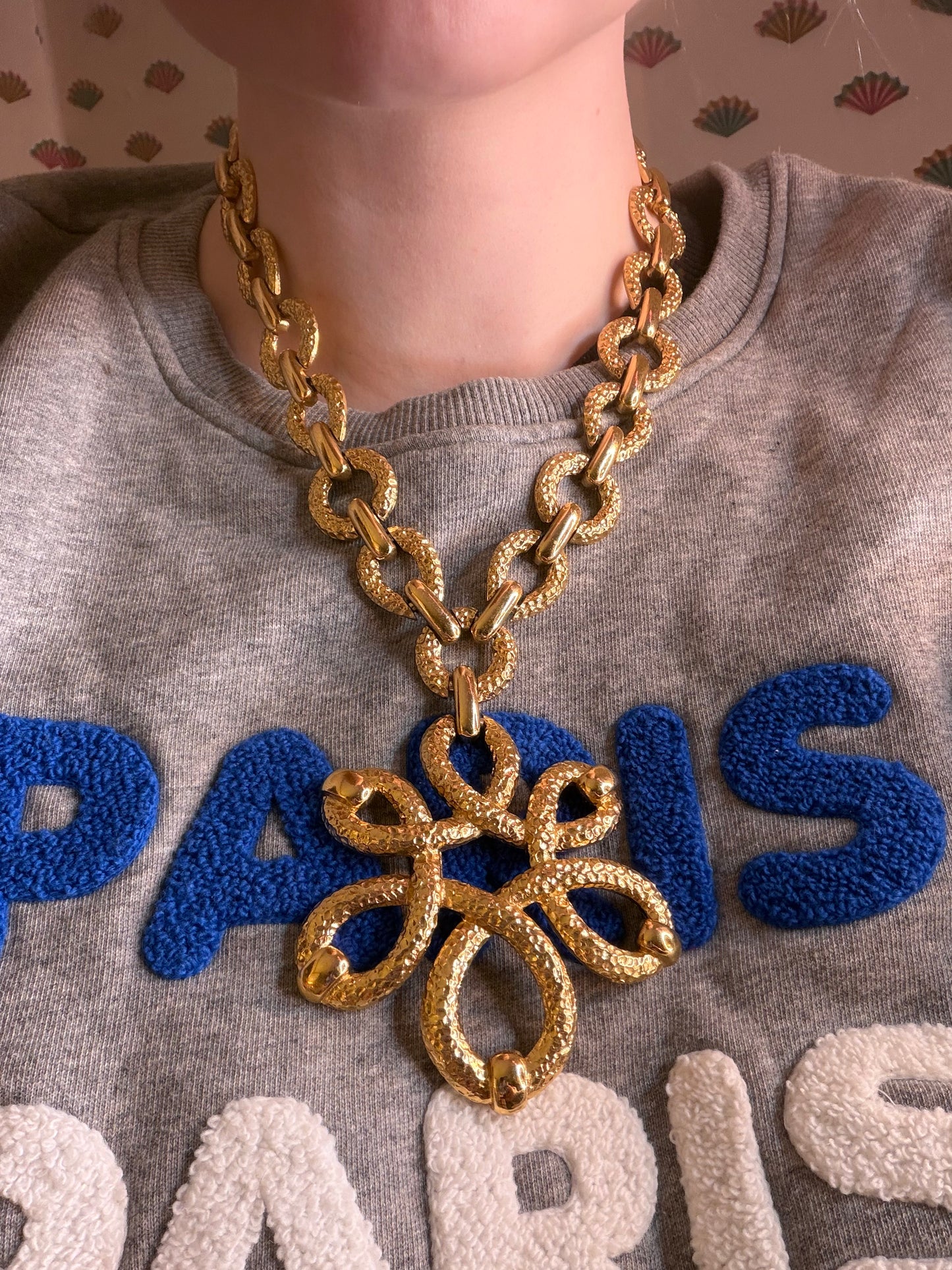 Vintage Rare Monet Etruscan Floral Statement Necklace