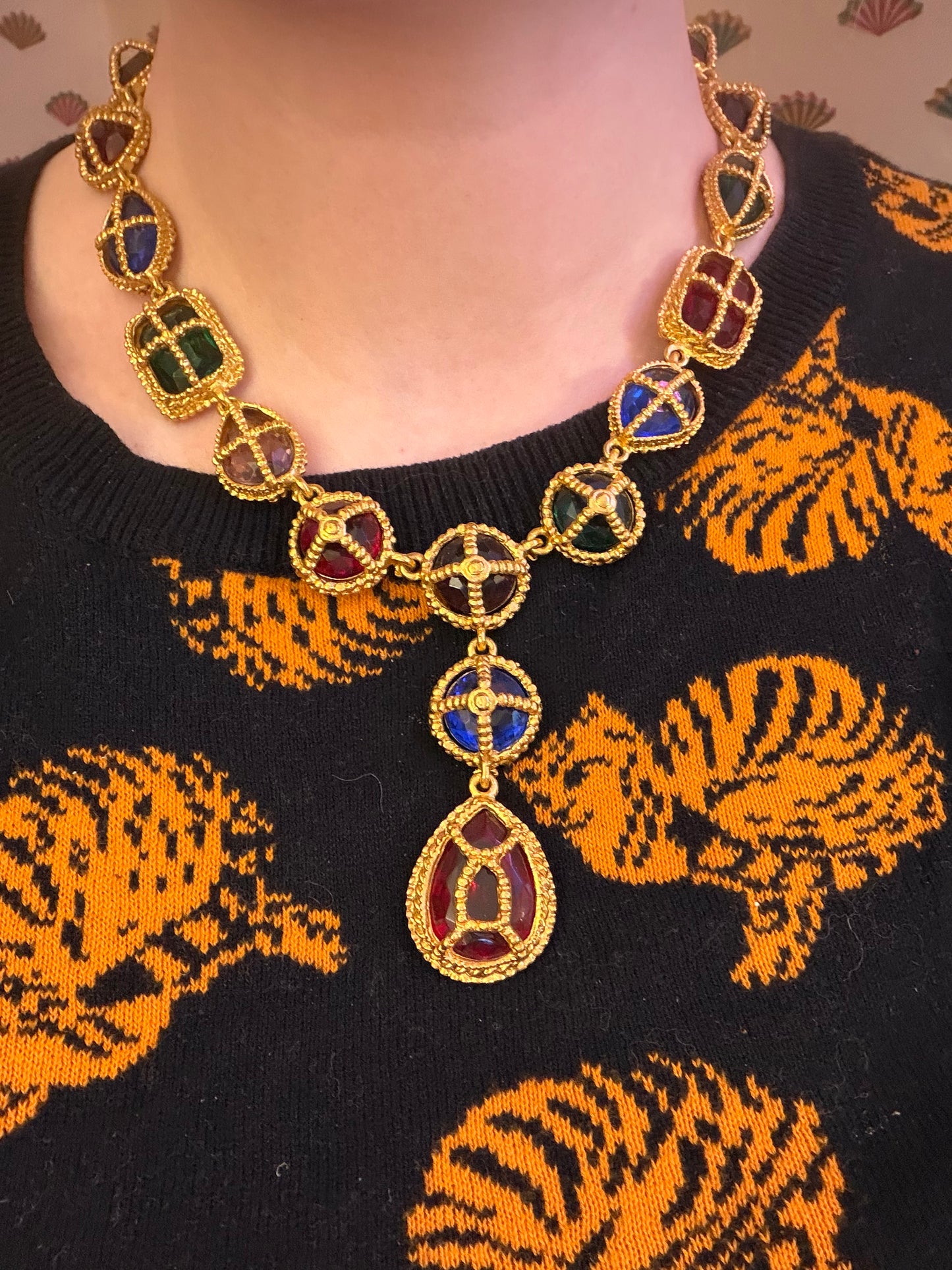 Vintage Rare 1990s Kenneth Jay Lane Gripoix Byzantine Necklace